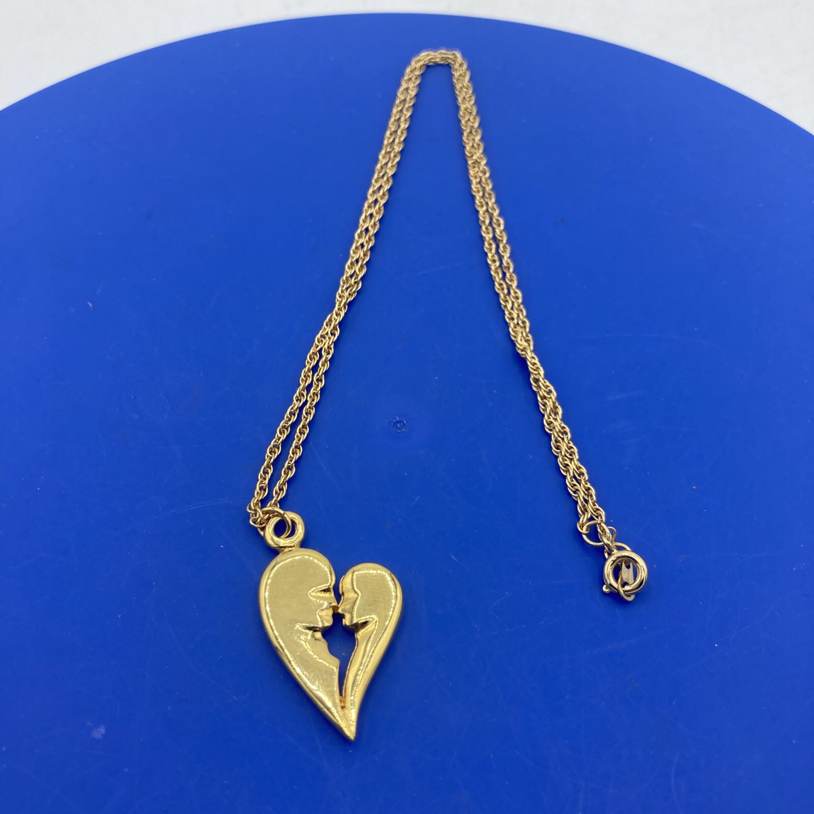 Roman Inc Goldtone Heart Necklace Faces Adam & Eve Genesis 5: 1-2 Love Bible 16”