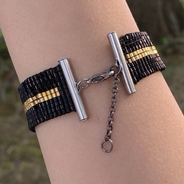 Black & Gold Beaded Bracelet | Lobster Clasp | Adjustable | No Stone