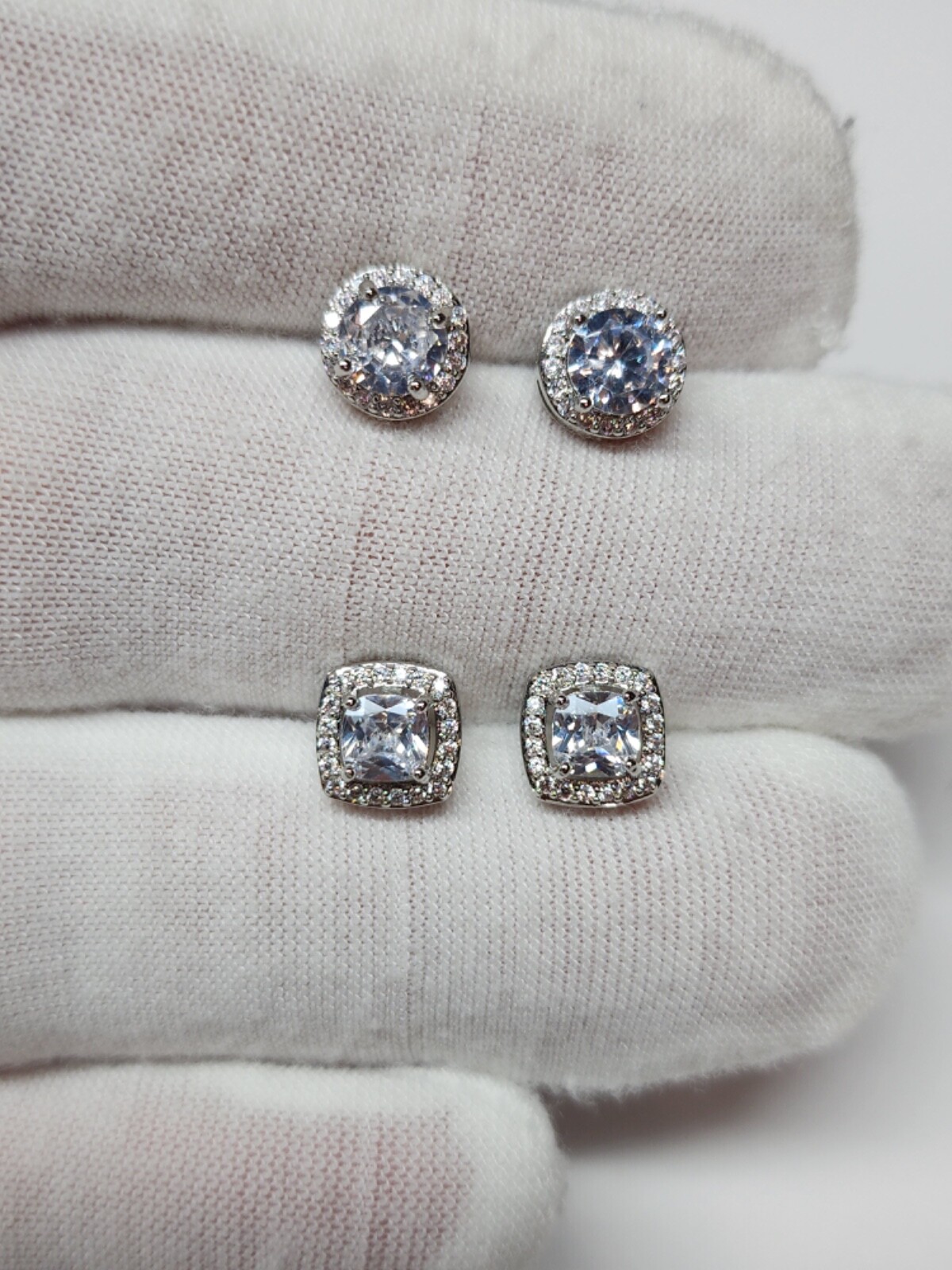 2Pair Silver Plated Stud Earrings With Cubic Zirconia For Men, Women, Unisex