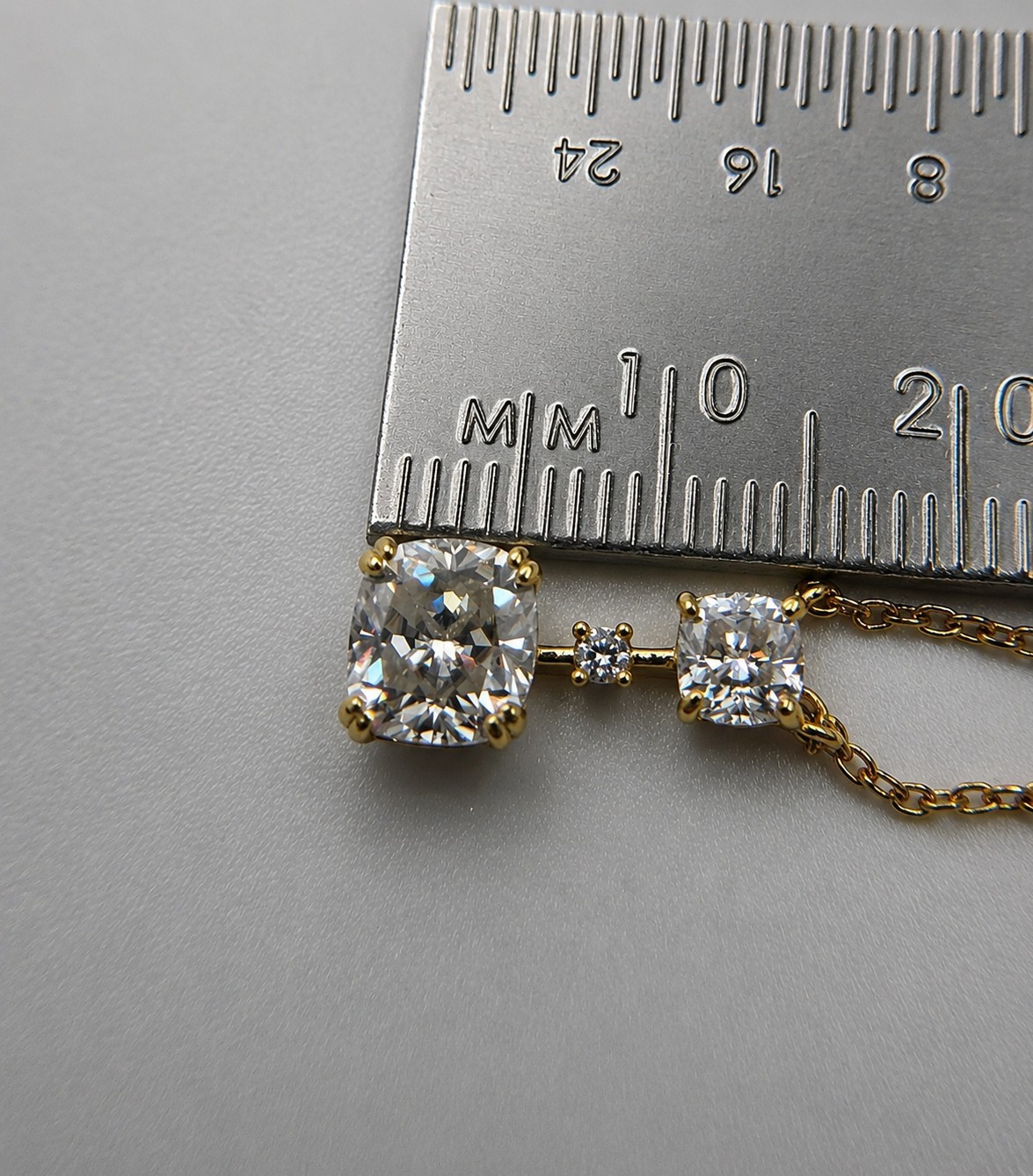 18K Yellow Gold Plated Moissanite Cushion Cut Pendant Necklace
