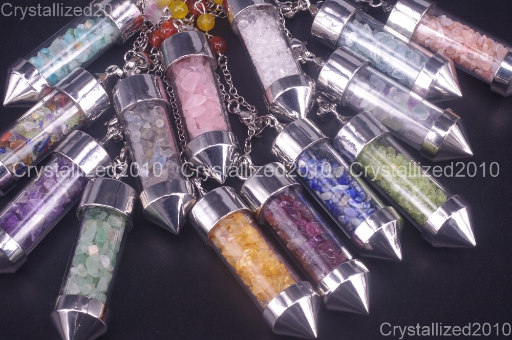 Natural Gemstones Wishing Pendulum Pointed Reiki Chakra Chip Beads Pendant