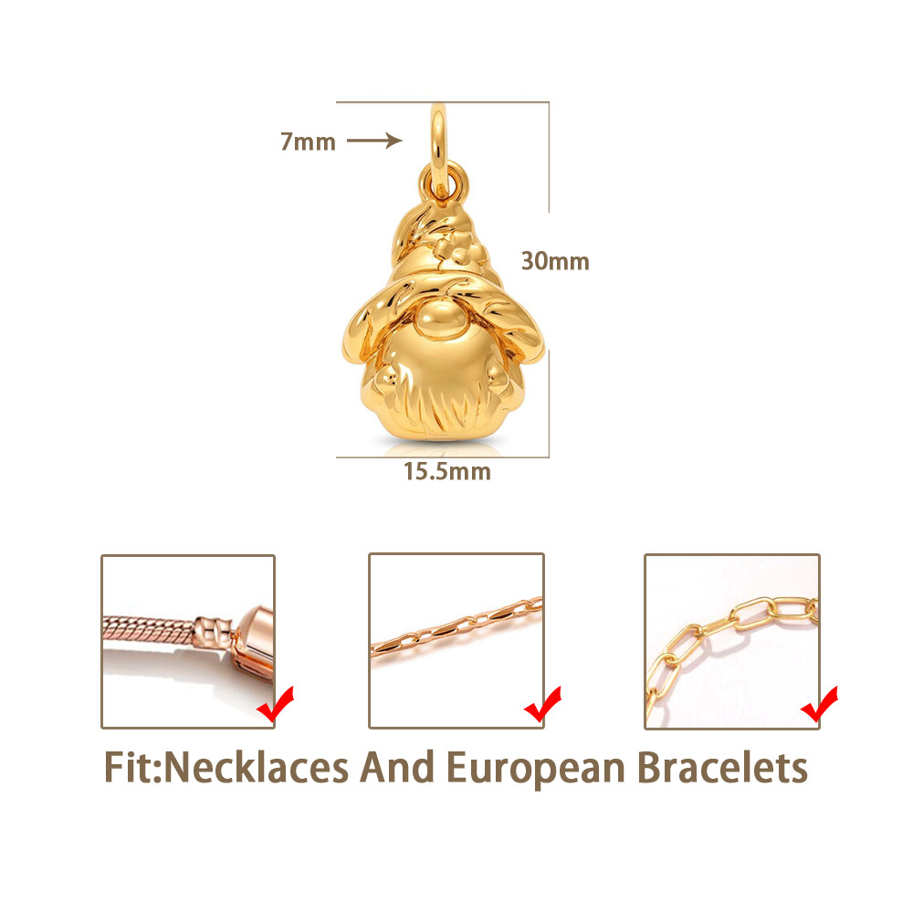 Garden Gnome Pendant Charm 18K Gold Plated Goblin Fairytale Fantasy For Necklace