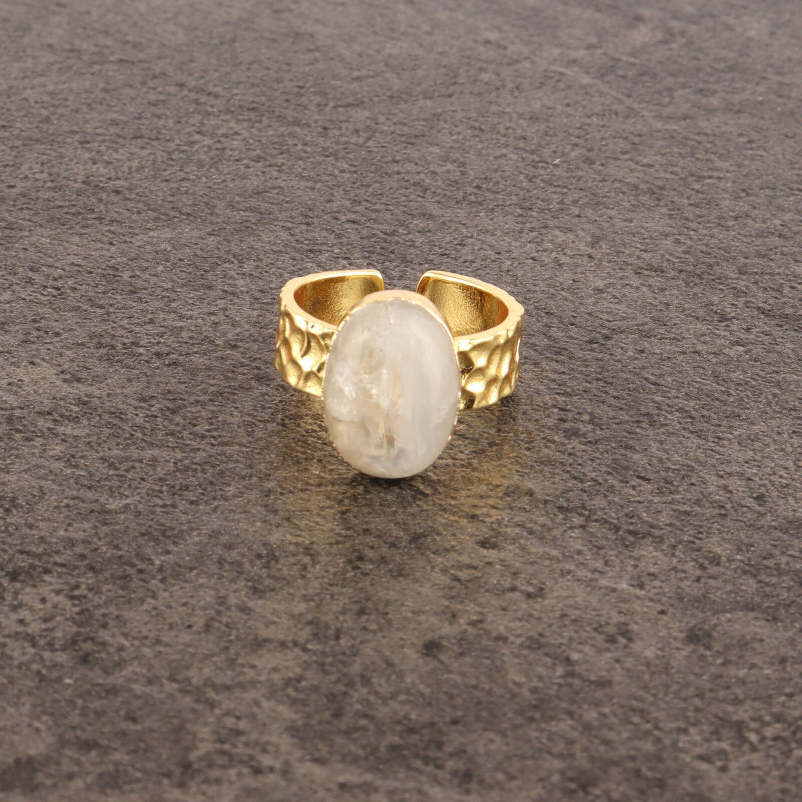 Good Quality Fire Moonstone Gold Plated Hammered Finish Band Adjustable Rings