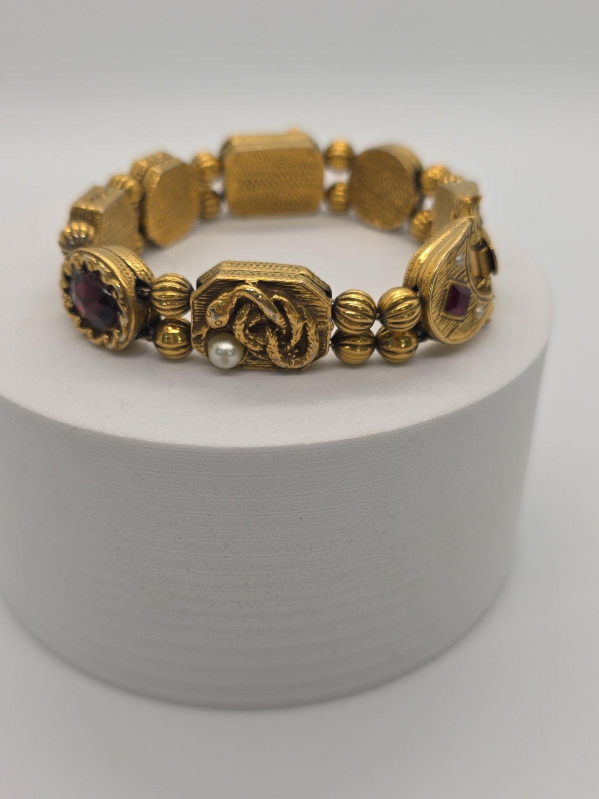 Vtg Lot Goldette Gold Tone Victorian Revival Two 8″ Bracelets & Clip-on Earrings