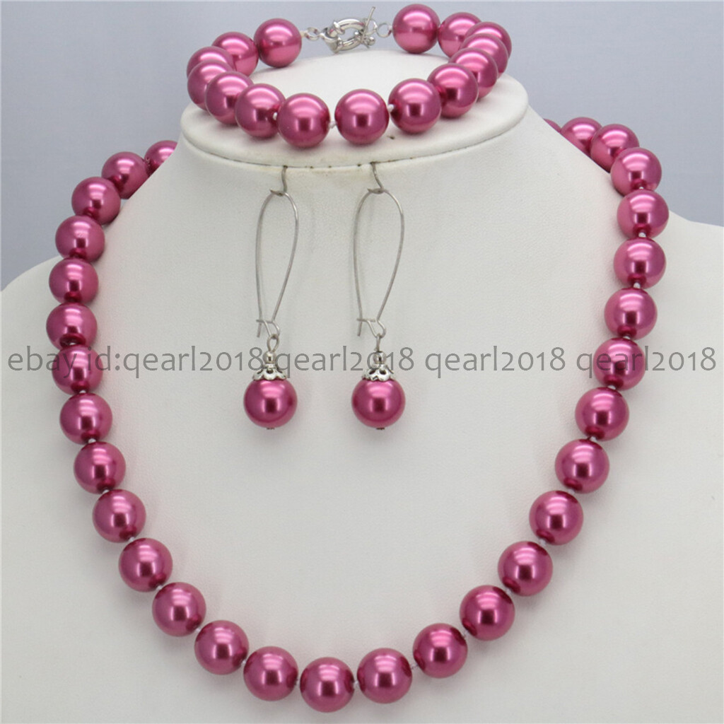 8/10/12mm South Sea Shell Pearl Round Beads Necklace Bracelet Earrings Set 18”