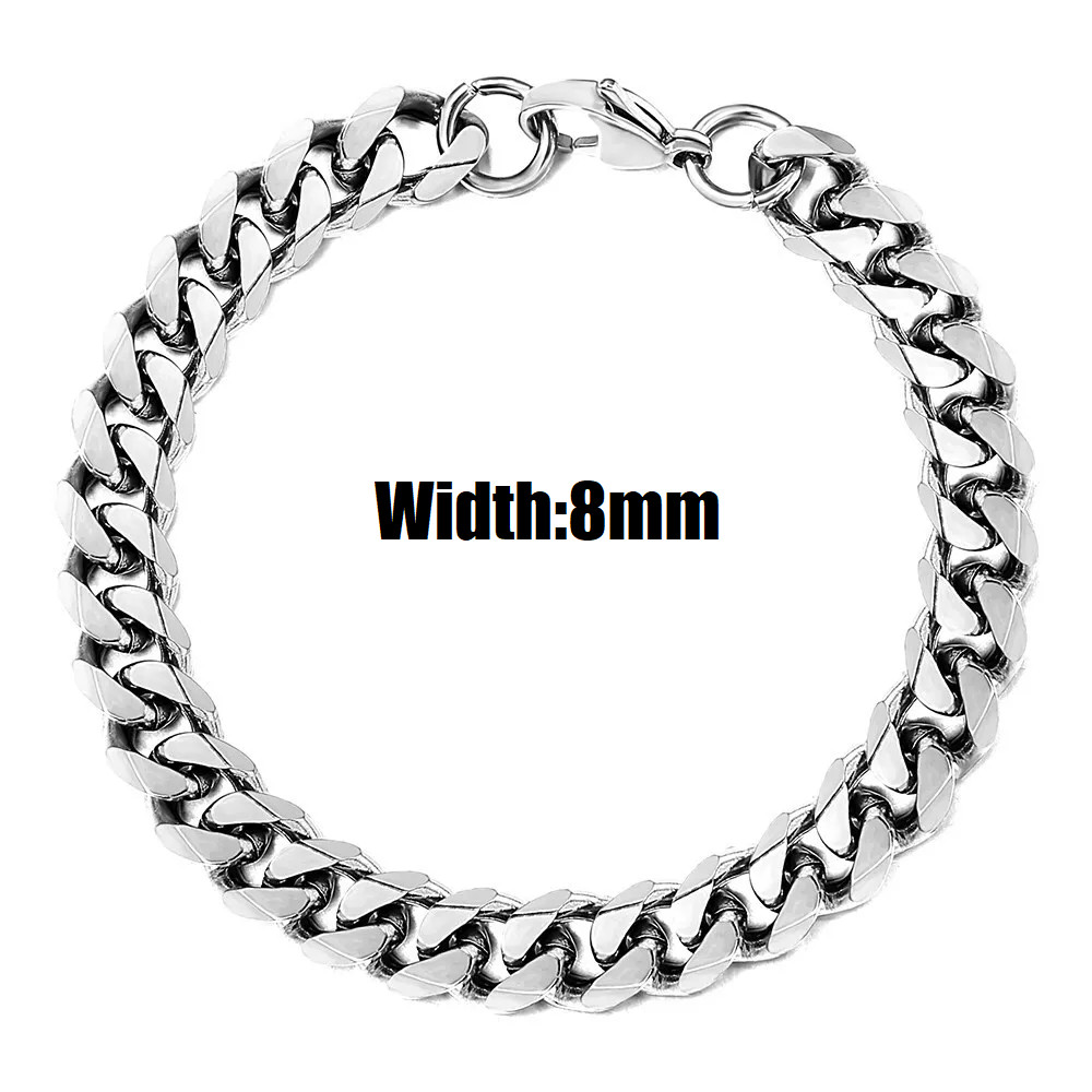 Silver Stainless Steel Curb Cuban Link Chain Bracelet Unisex Women Men 6/8/10mm