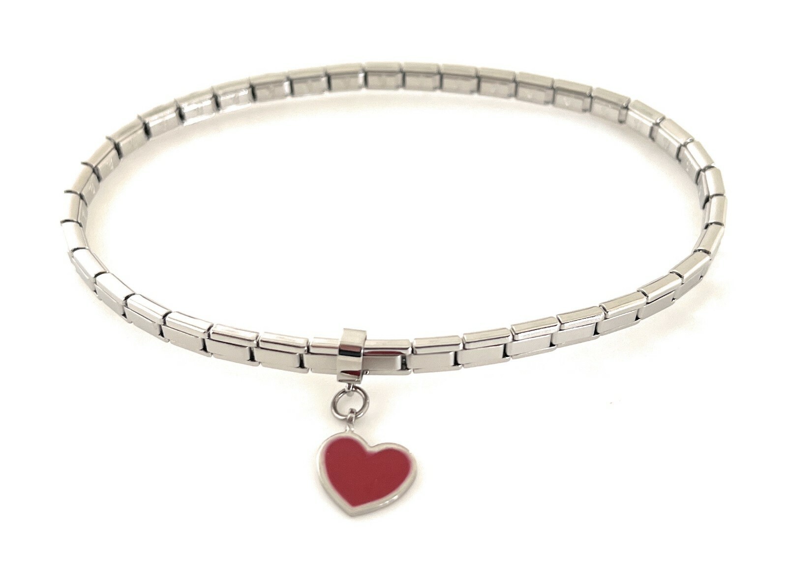 Italian Modular Charm Bracelet Stainless Steel Silver 4 mm Dangle Red Heart