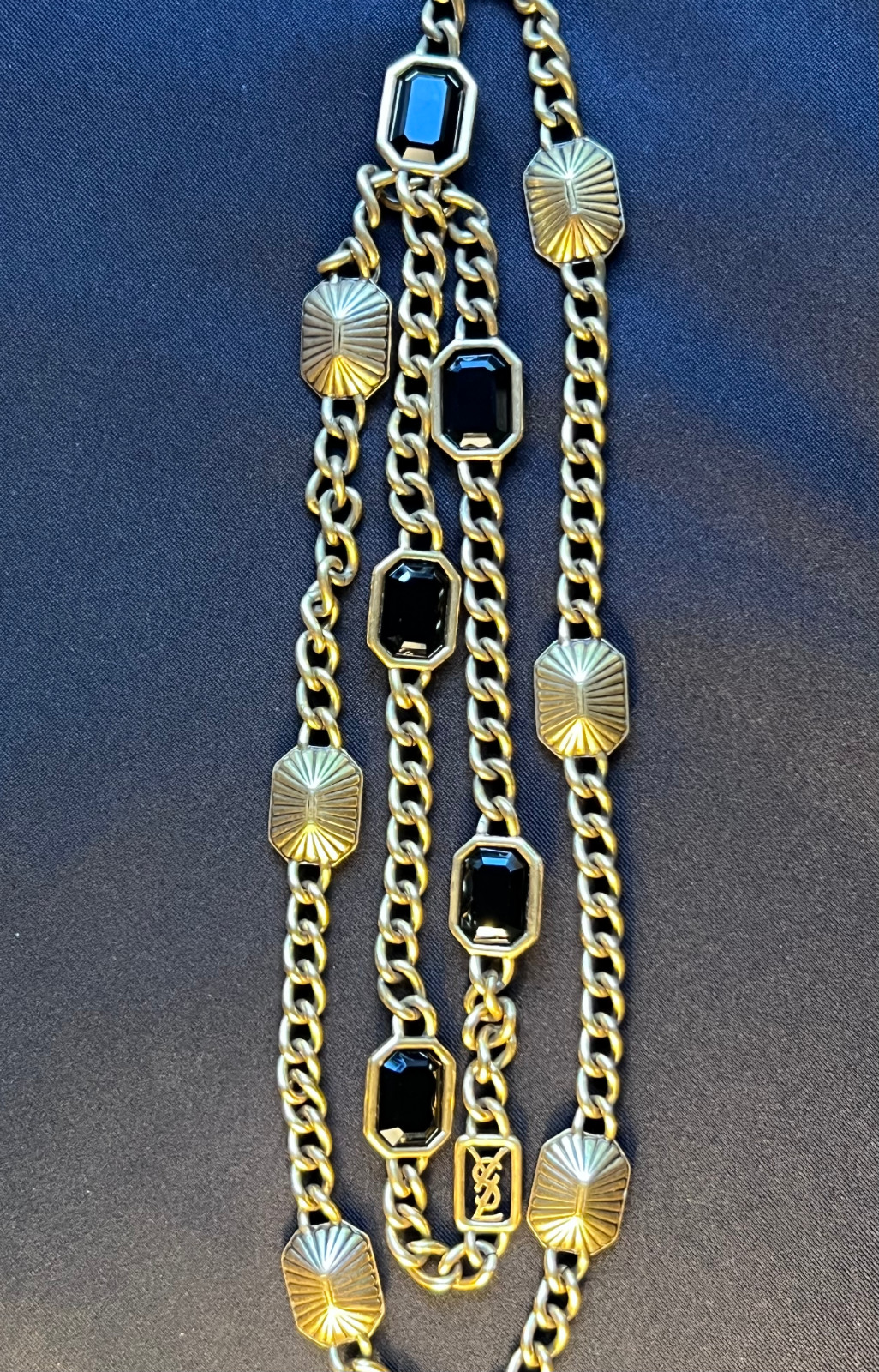 Vintage Yves Saint Laurent YSL Gold Black Cabochon 36″ Chain Necklace