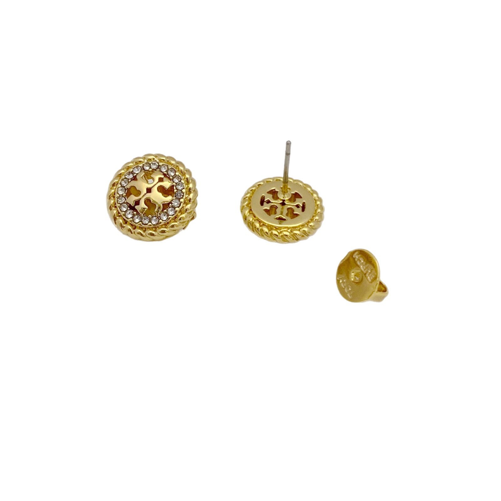 New! Tory Burch Gold & Silver Circle Earrings with Jewelry Pouch 3.7g