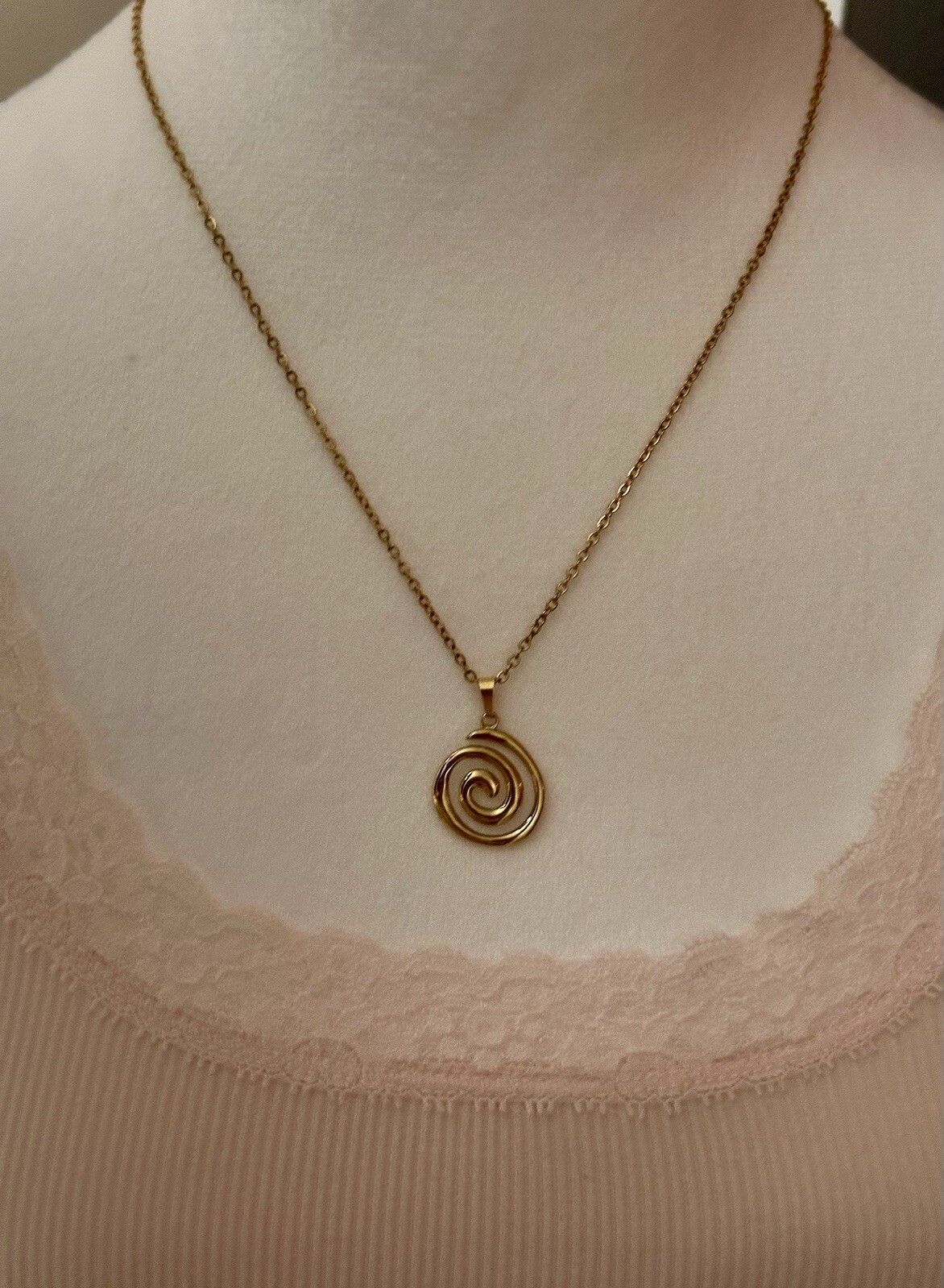 Spiral Swirl Pendant Necklace Chain Gold Tone Unisex Women Men Brand New