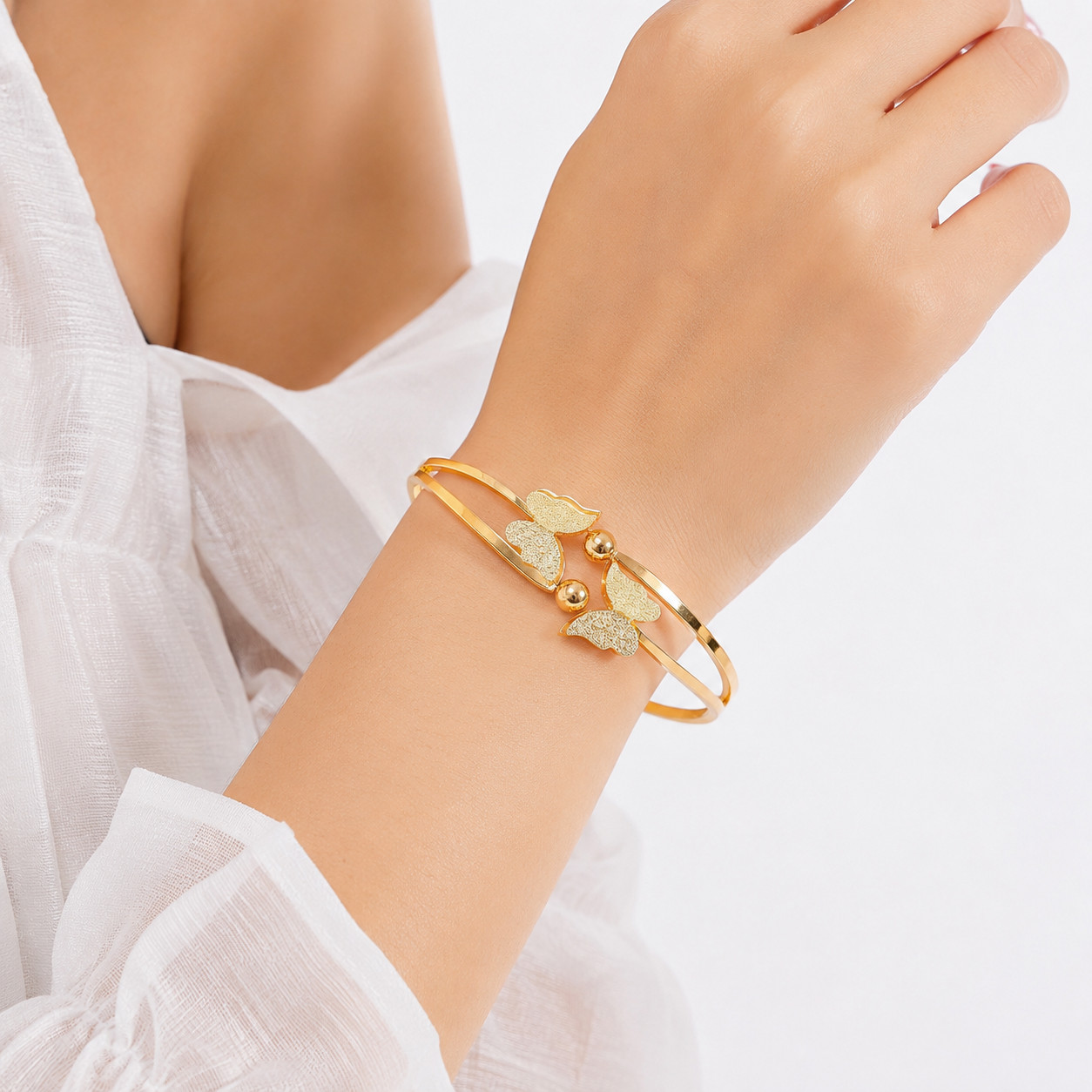Gold Tone Butterfly Leaf Cuff Bracelet Open Bangle for Women Gift