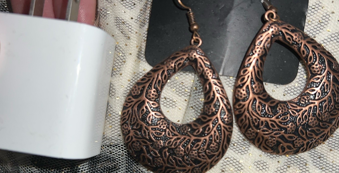 Paparazzi Copper Tone Teardrop Filigree Dangle Drop Hook Earrings No Stone