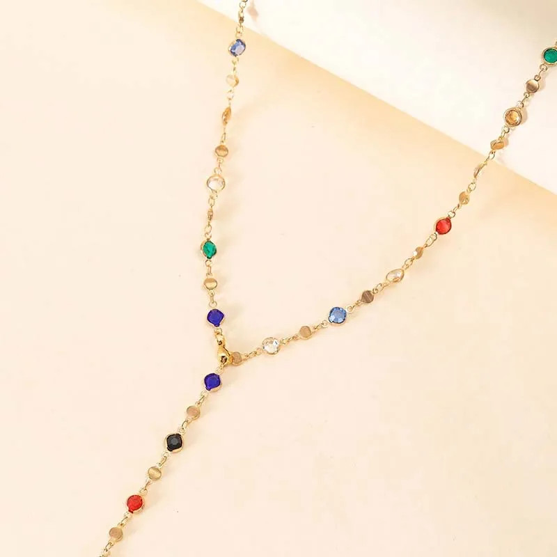 Luxury Heart Colourful Crystal Zircon Necklace for Women Shiny Rhinestone Long T