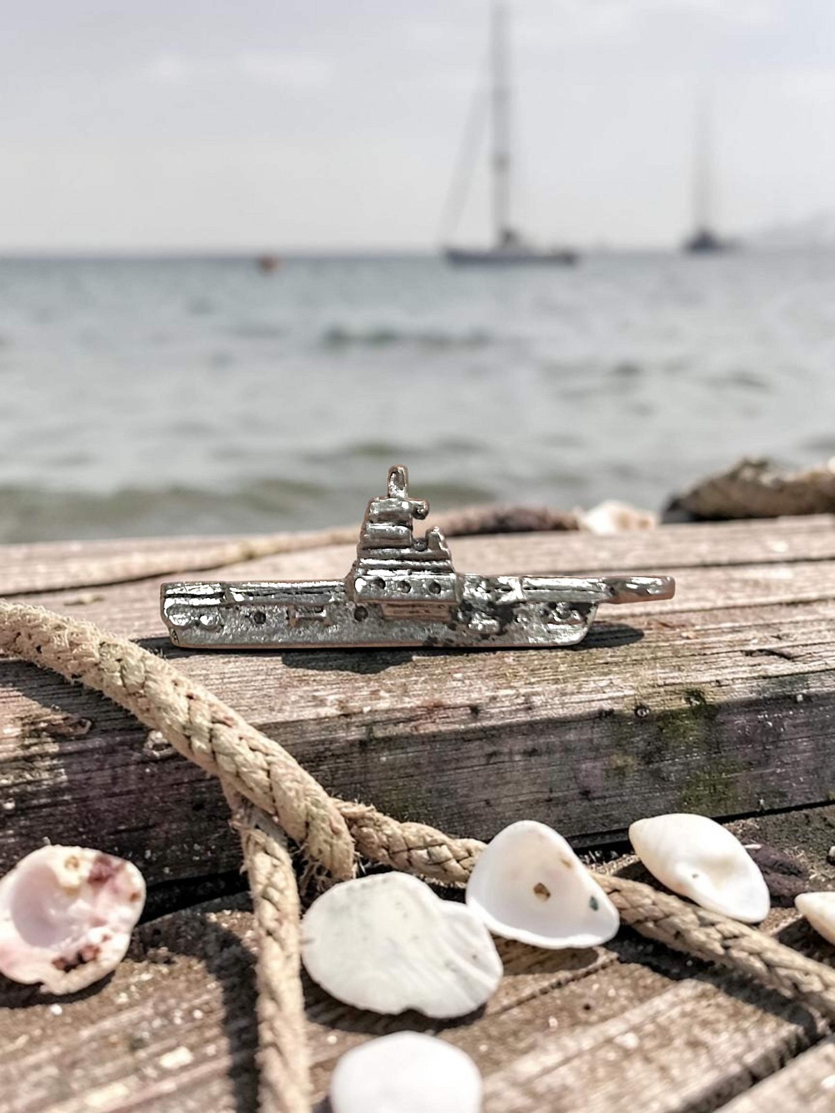 Silver Naval Aircraft Carrier Pewter Charm Pendant | Military Ship Charm