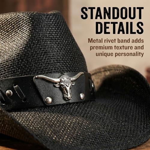 Straw Cowboy Hats for Women and Men Large K-cm-a-black