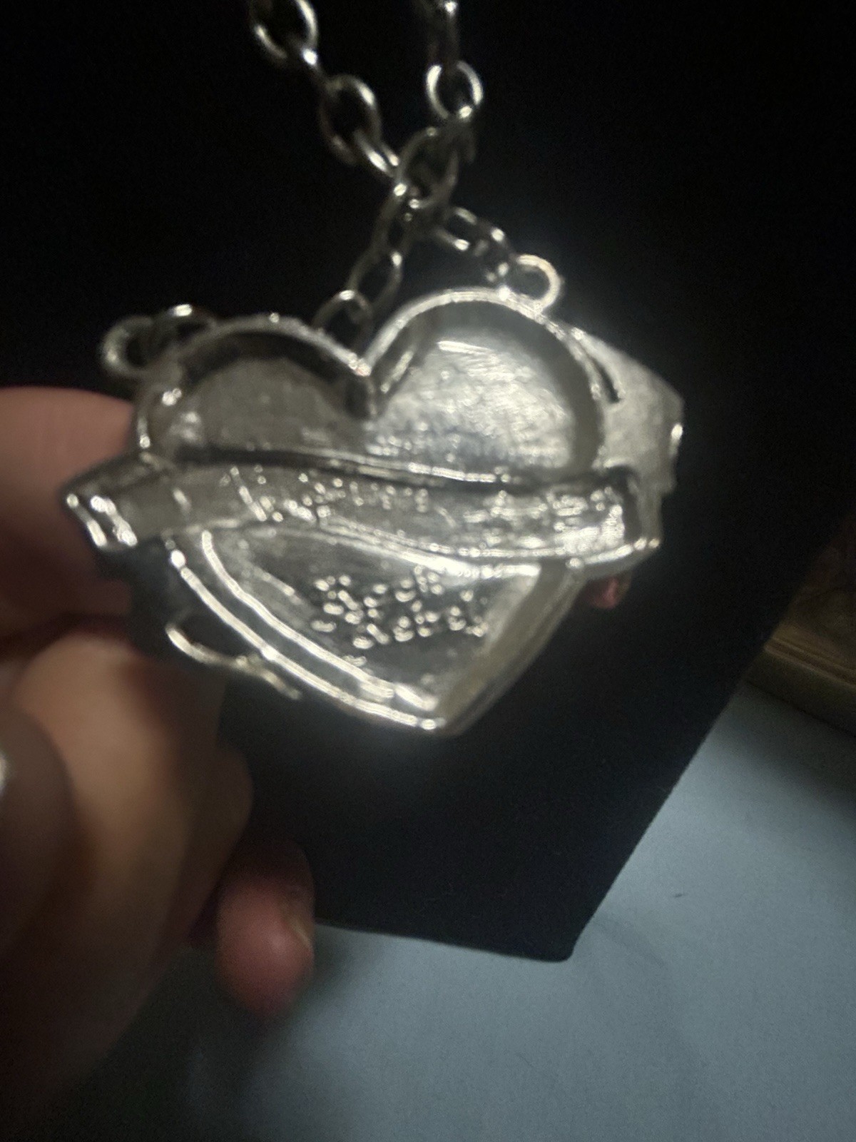 Silver Tone Cable Chain Necklace Broken Heart Charm Pendant Lobster Clasp