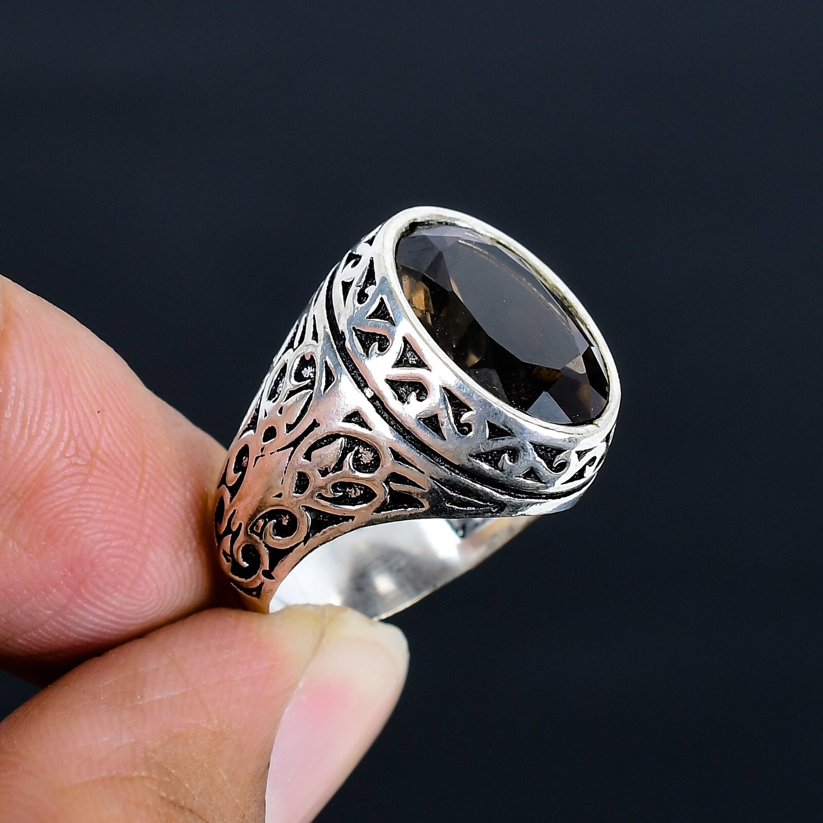 Smoky Quartz Gemstone Ottoman Arabic Style Ring All Size Available LG-1121