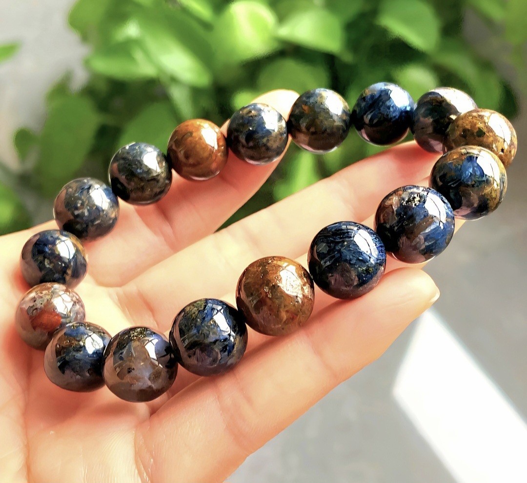 12.4mm Natural Blue Pietersite Gemstone Stretch Braclet Quartz Bracelet 7 inch
