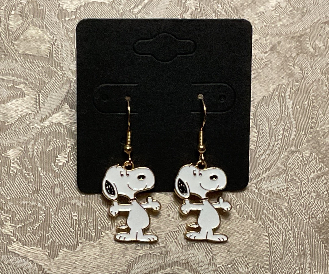 Snoopy Big Hug Gold Loop Enamel Drop Dangle Adorable Boho Trendy Earring Set