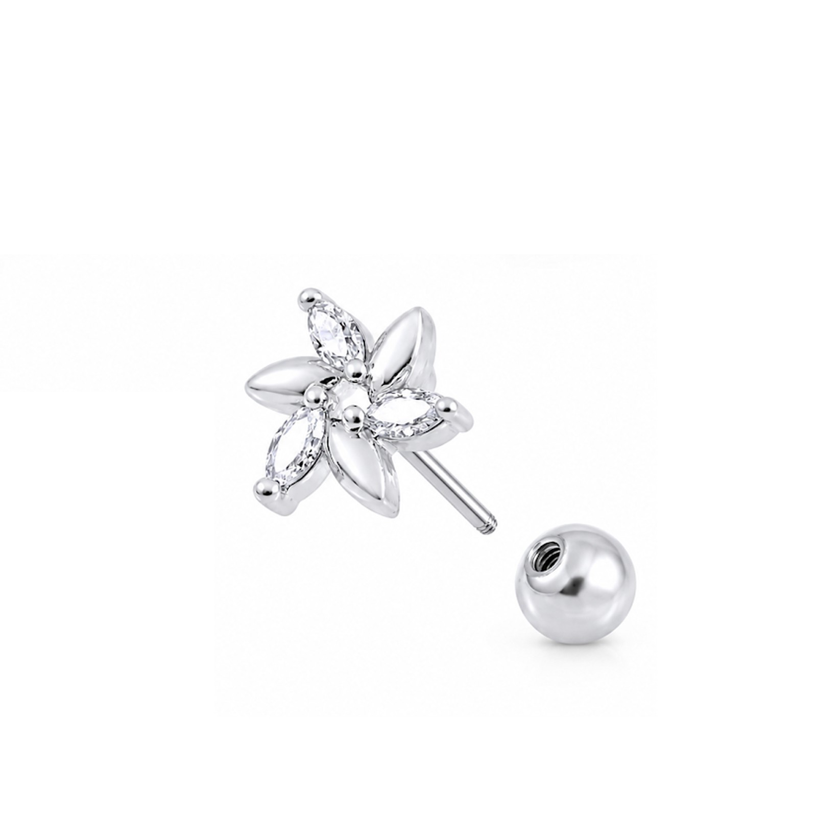 316L Surgical Steel Swirl Flower Ball Back Cartilage Stud Helix Tragus Earring