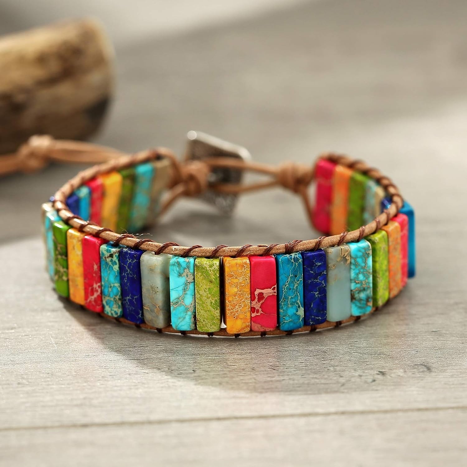 Handmade Boho Chakra Bracelet – Natural Stone & Crystal Wrap Jewelry