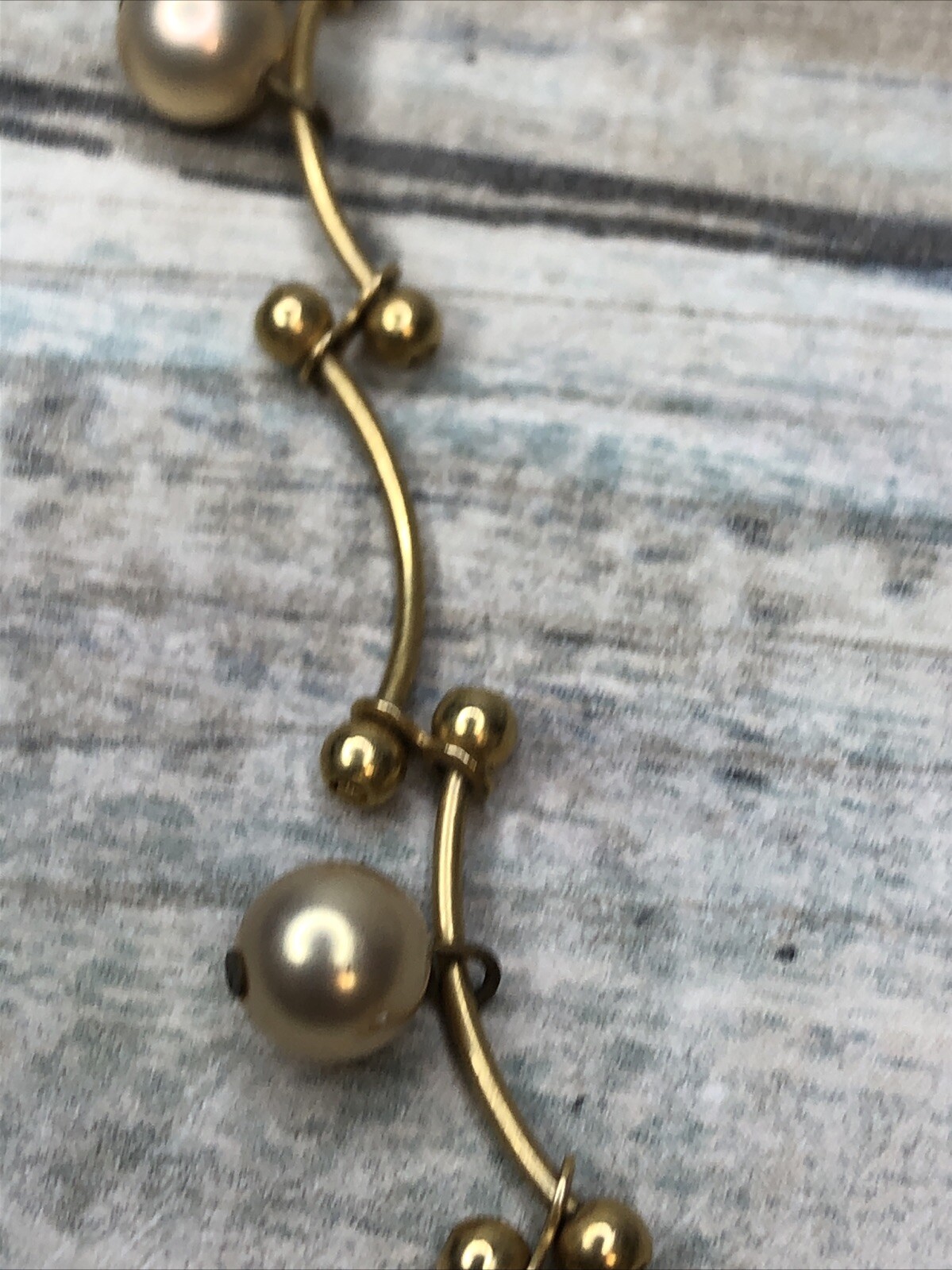 Carolee Bar Bell Necklace Pearl Gold Tone Choker 15″