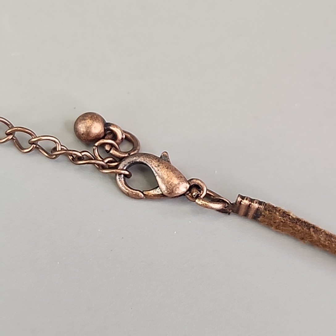 Art Nouveau Revival Pendant Necklace Speckled Oval Brown Suede Cord 20″