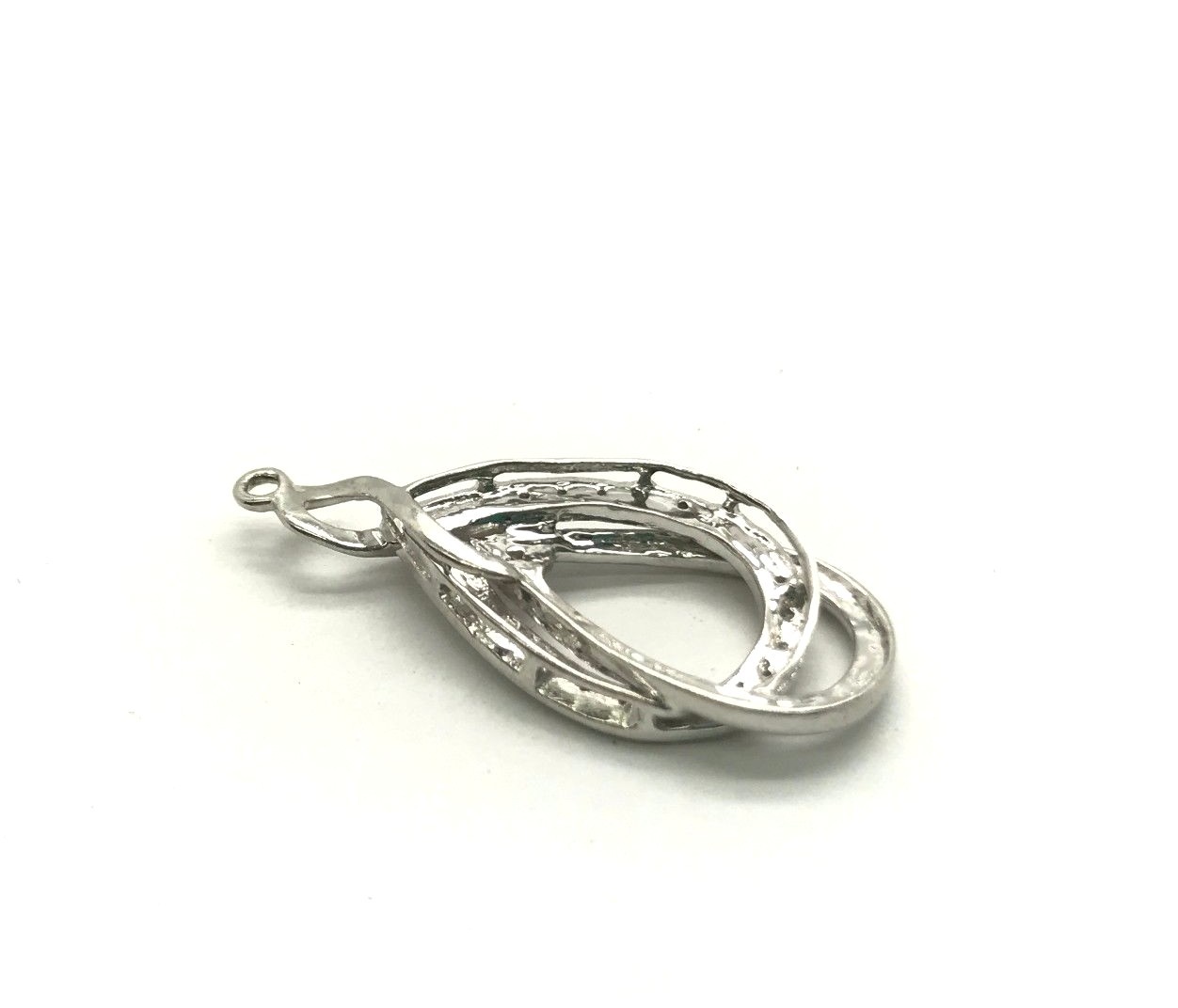 Sterling Silver Round CZ Channel Set Eternity Curved Swirl Pear Shape Pendant