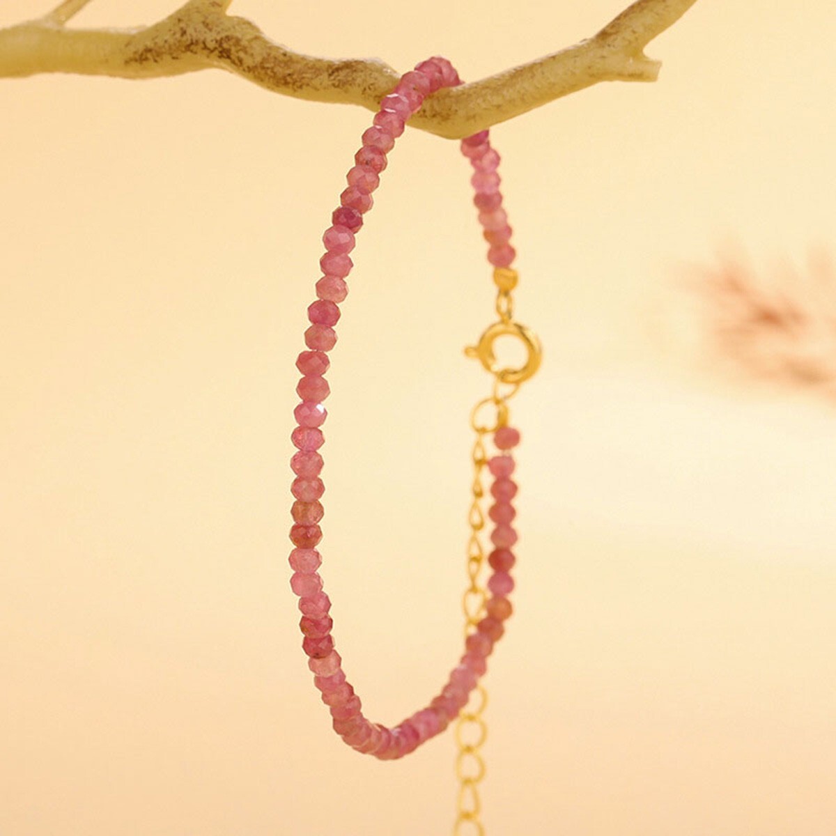 Ruby Crystal Gemstone Dainty Bracelet Minimalist Healing 3mm Faceted Beads