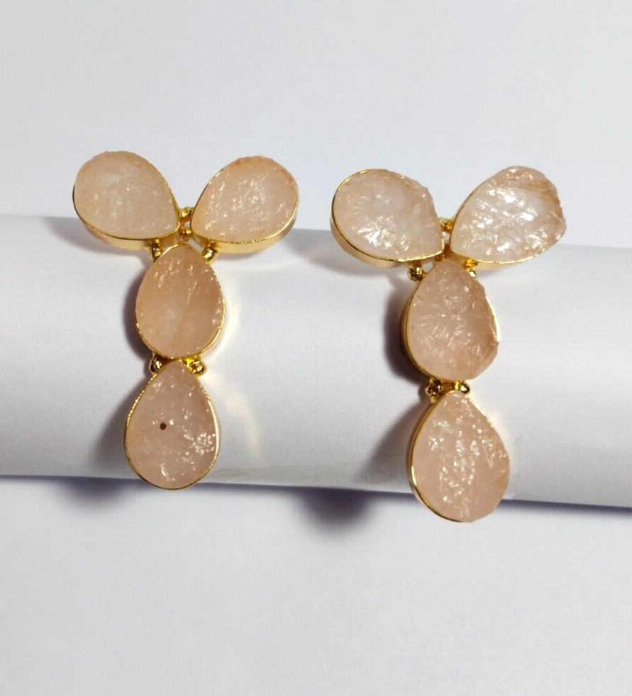 Natural Multi Color Stone Rough Earrings Gold Plated Earrings Birthstone Earring