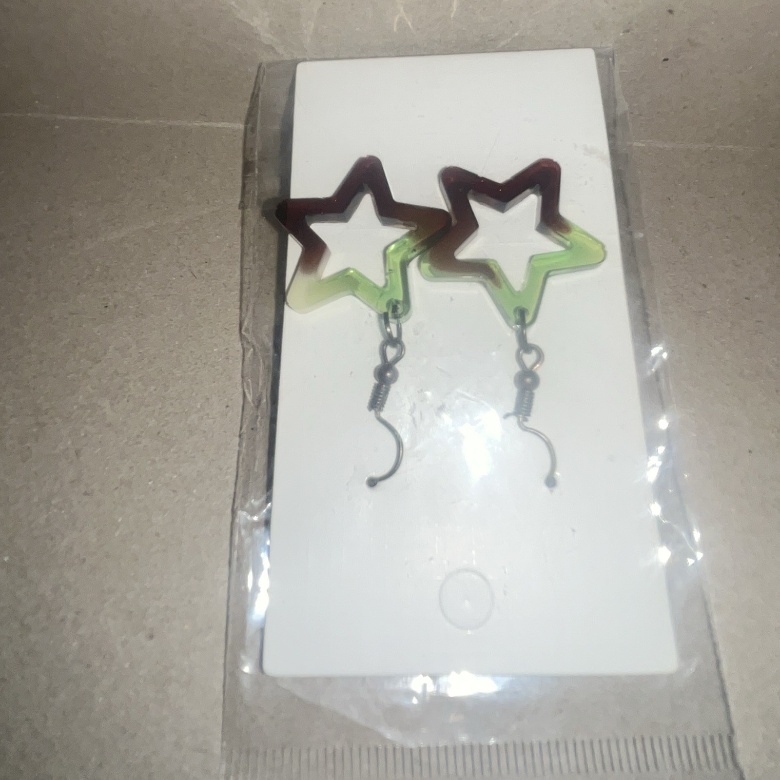 Green Brown Star Resin Dangle/Drop Earrings Hook Closure, Lobe No Stone