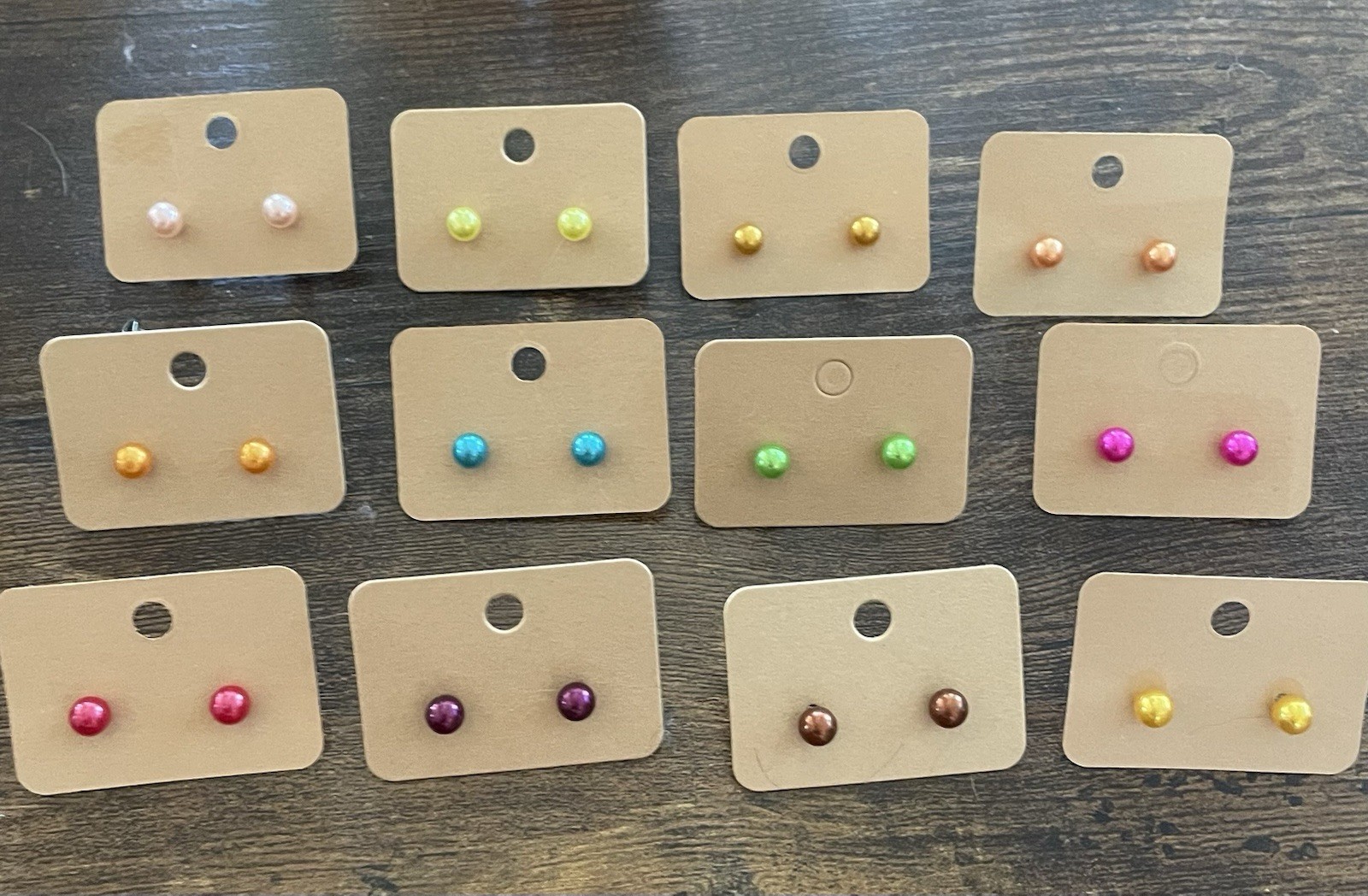 Set of 12 Pairs Multicolor Round Simulated Pearl Stud Earrings Nickel-Free