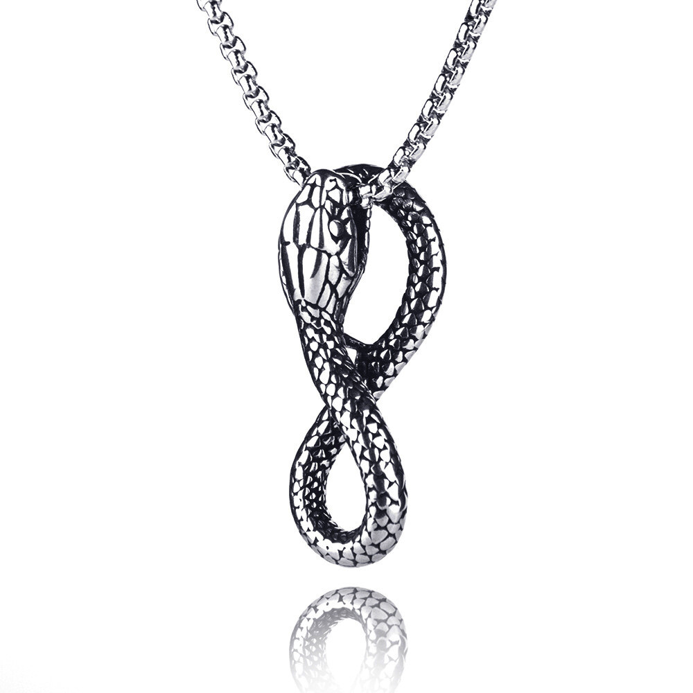 Punk Silver Snake Serpent Pendant Animal Necklace For Men Rock Jewelry Chain 24″