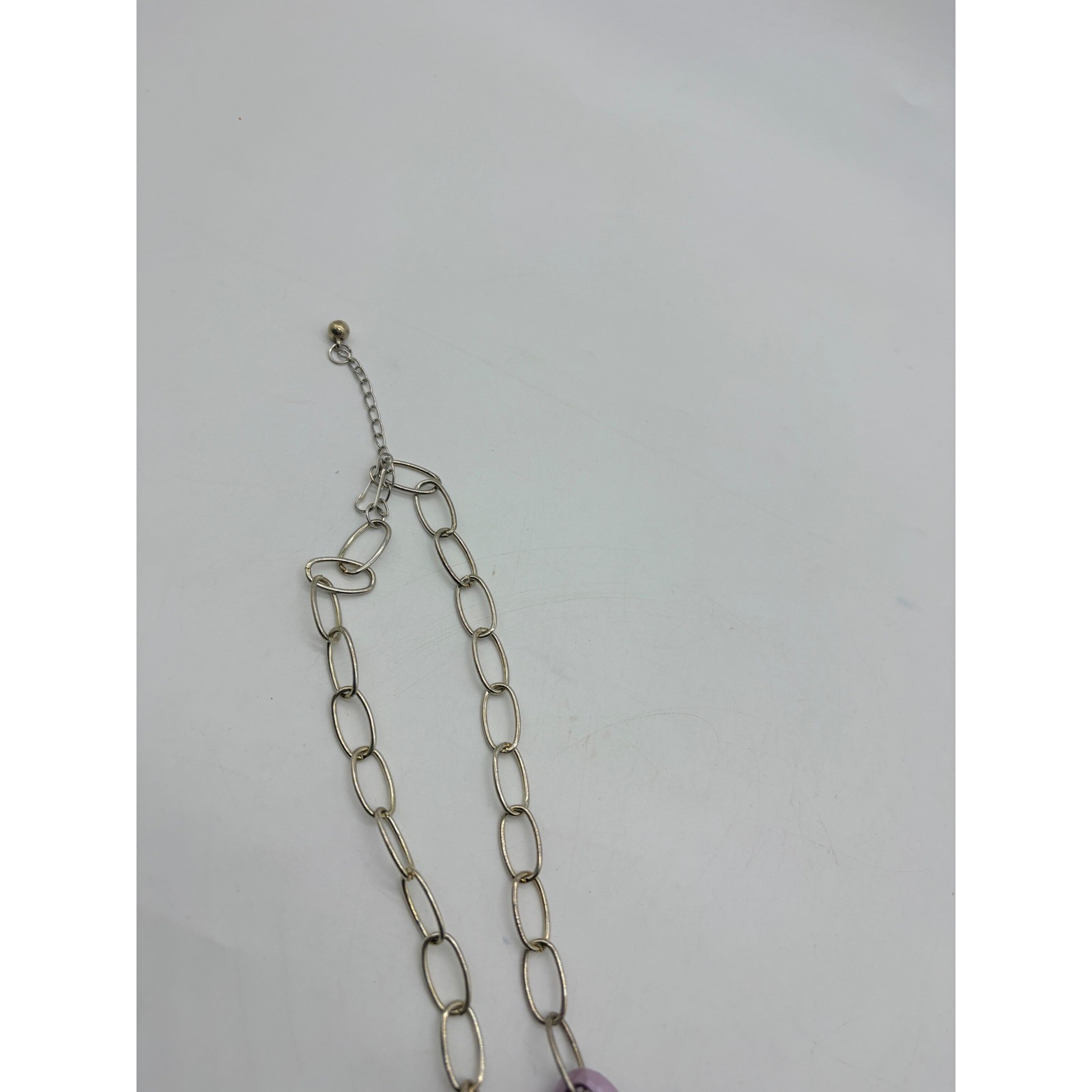 Purple Chunky Link Statement Necklace Iridescent Shell Pendant Silver Tone 17in