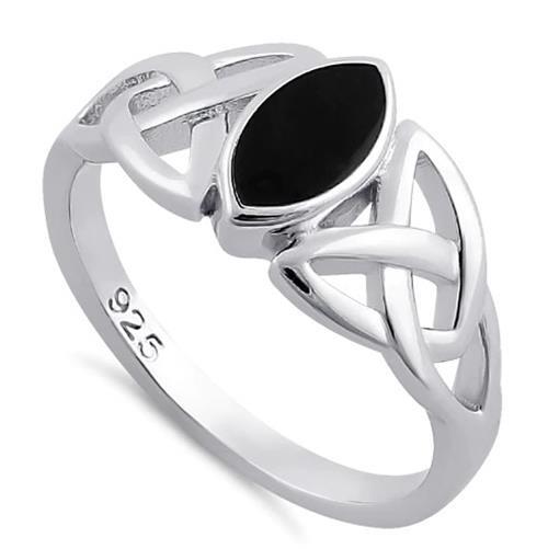 Celtic Synthetic Black Onyx Triquetra Ring Marquise Shape 925 Sterling Silver