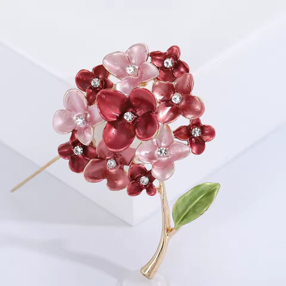 Enamel Hydrangea Flower Bouquet Brooch Crystal Floral Pin Gold Statement Jewelry