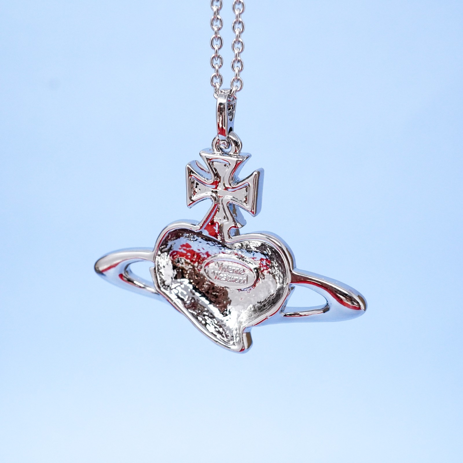 Vivienne Westwood Necklace Silver & Red Large Heart Orb Pendant Box Included