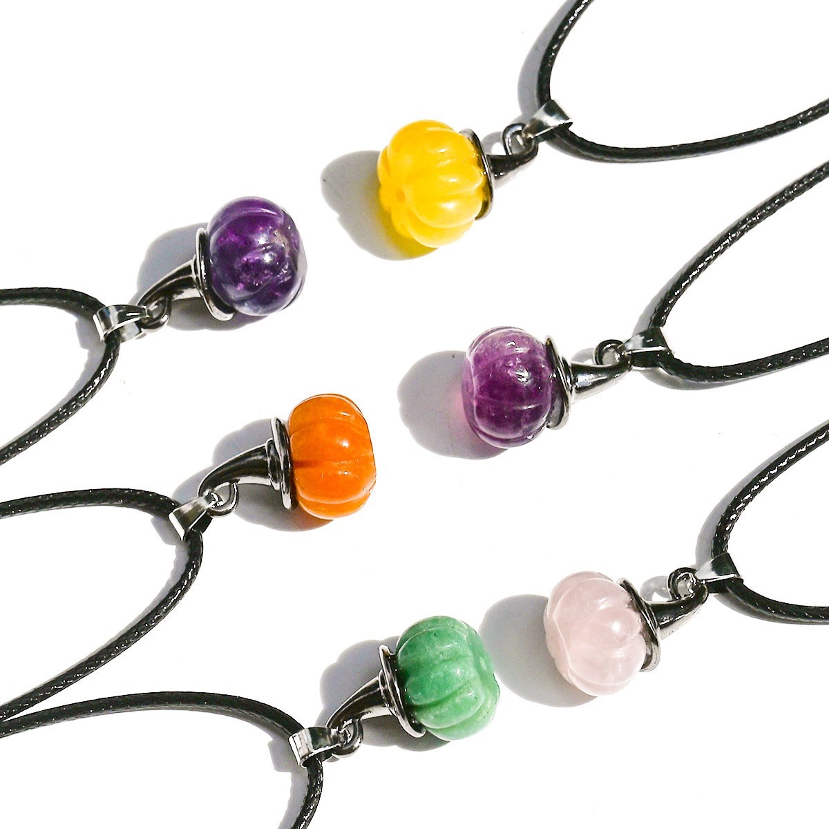 6Pcs Mixed Natural Stone Pumpkin pendant Necklace 17.5inch