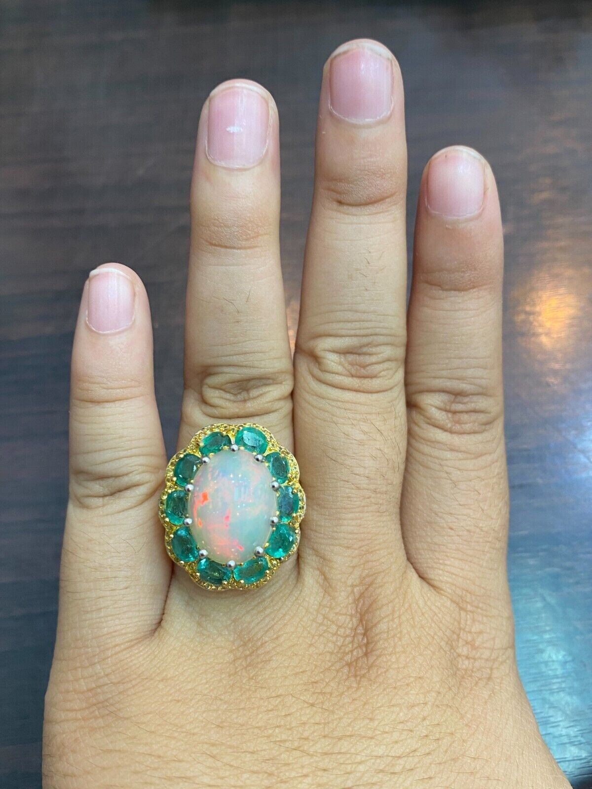 3Ct Oval Simulated Fire Opal Women’s Cocktail Ring 14k Yellow Gold Plated Silver