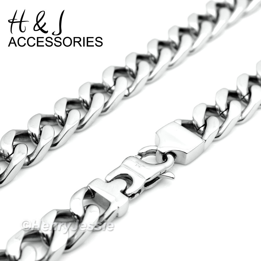 24″30″36″Stainless Steel 11mm Silver Cuban Curb Chain Necklace Cross Pendant*P11