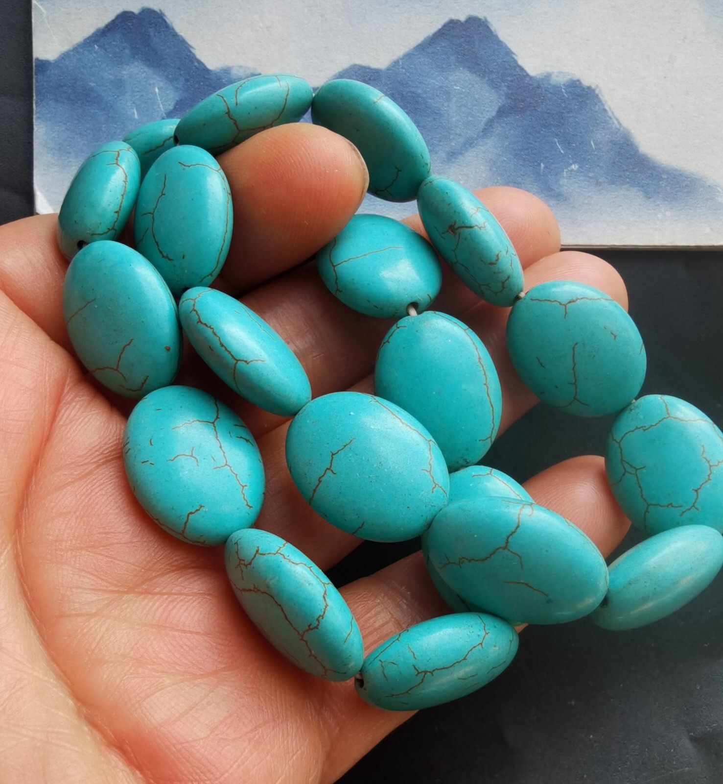 5pcs howlite turquoise stone,coin,oval,beaded bracelet,man woman gift jewelry A9