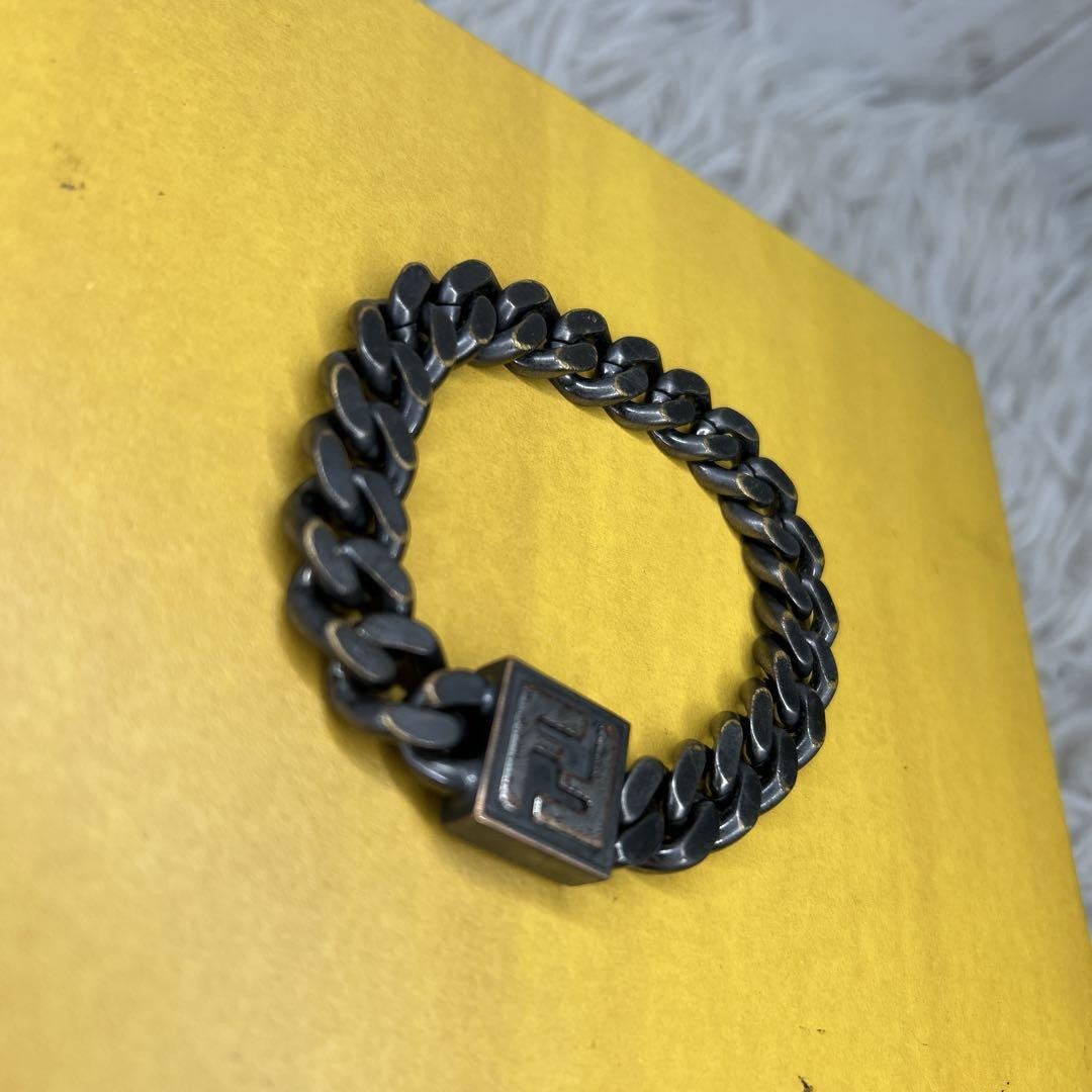 FENDI FF Logo Chain Bracelet S Bangle Silver Chain Authentic