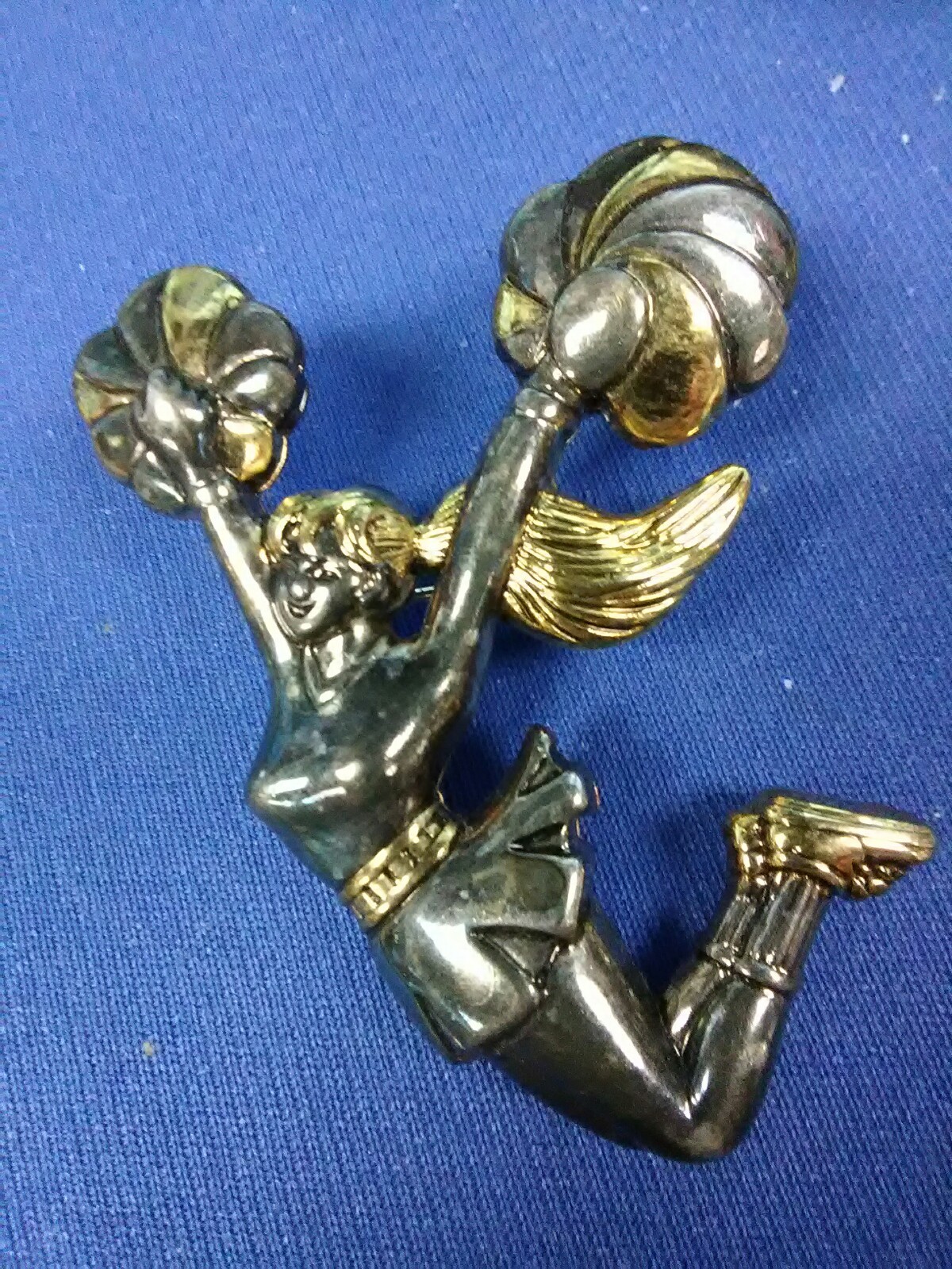 bronze look cheerleader brooch slider pendant necklace costume jewelry