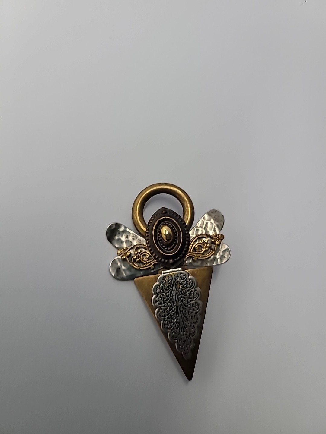 Vintage Treska Angel Brooch Pin Mixed Metal Halo Geometric Religious Signed