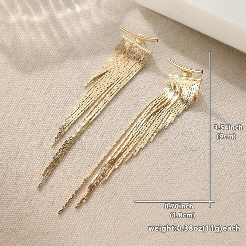 Gold Tassel Drop Earrings Women Elegant Dangle Party Wedding Jewelry Gift