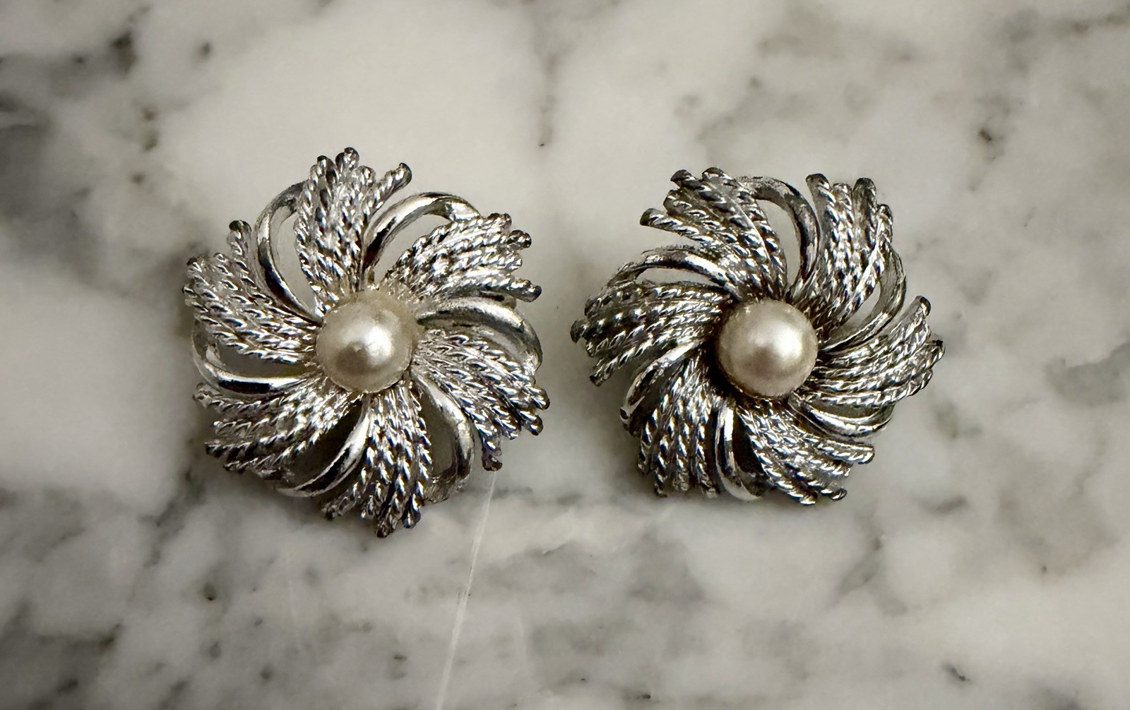 Sarah Coventry Clip-On Earrings with Round White Faux Pearl Center