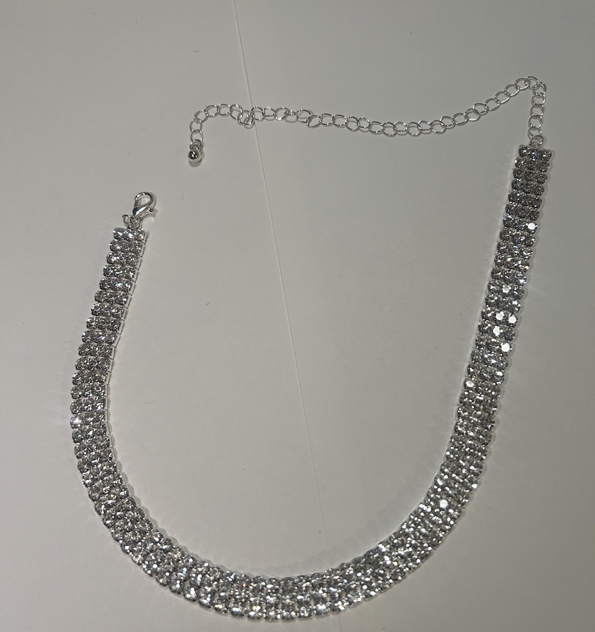 Iced Out CZ Tennis Necklace Silver Plated Adjustable 11.5-18in Chain