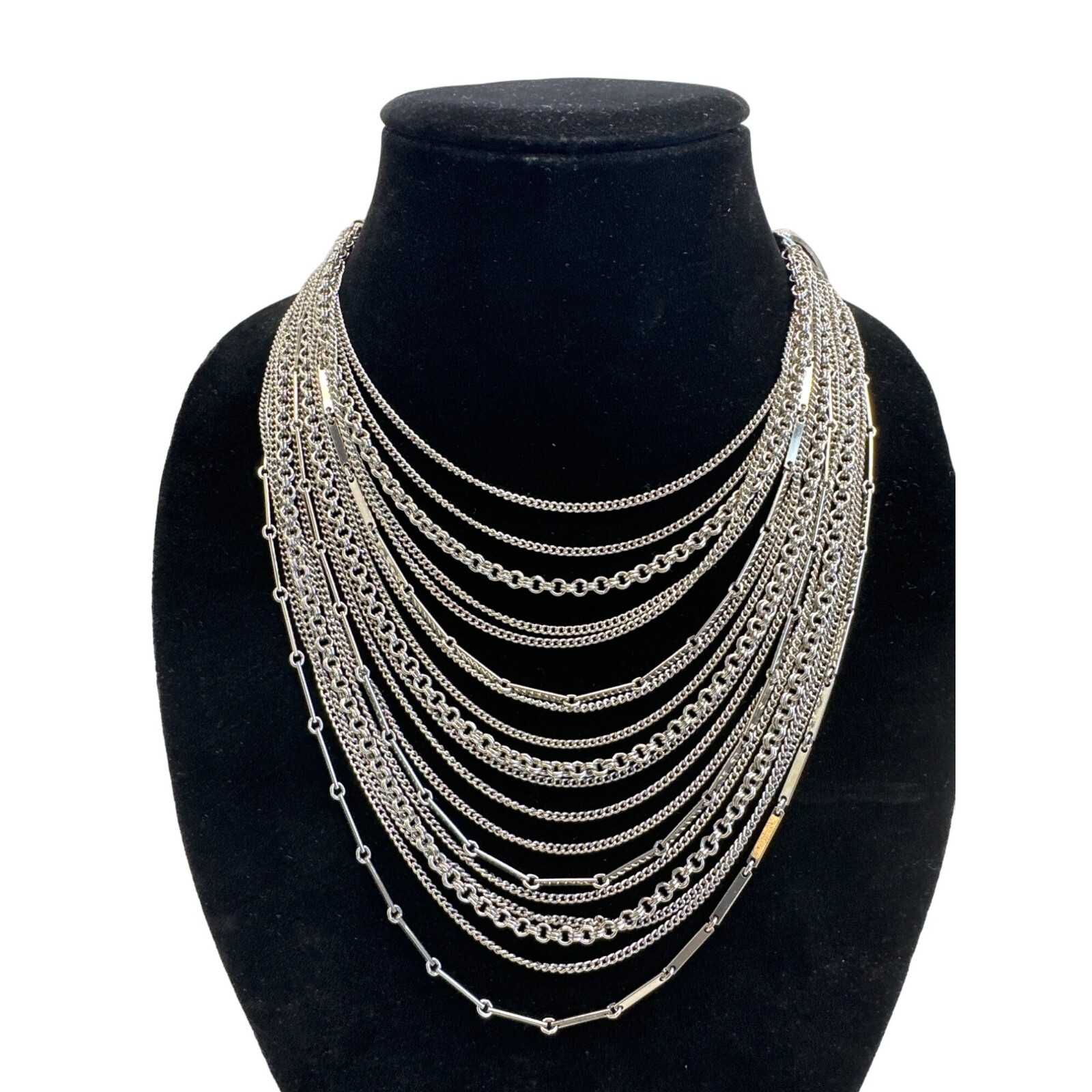 Women’s Silver Tone Multi Layer Bib Chain Necklace – 17in