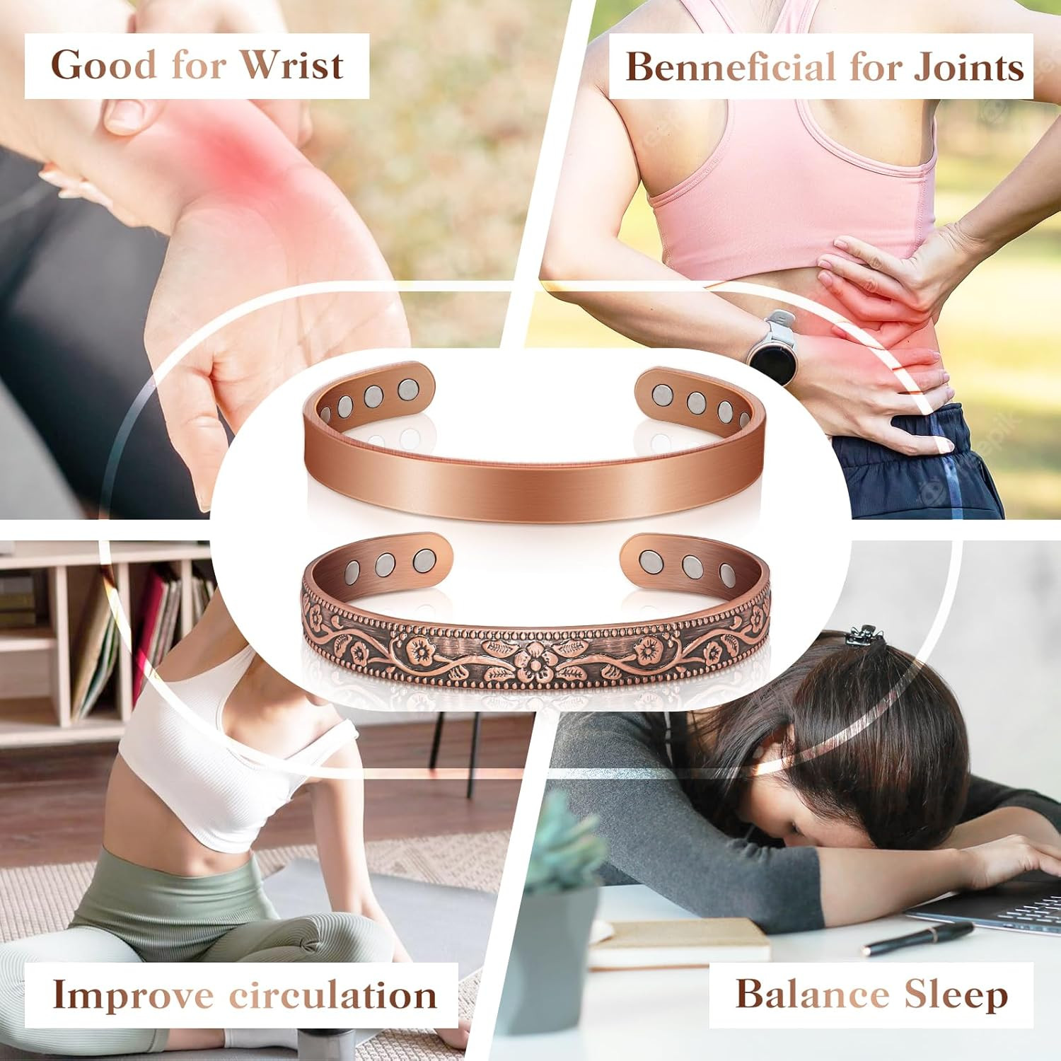 Copper Bracelets for Women Men: Lymph Detox Magnetic Bracelet, 100% Pure Copper