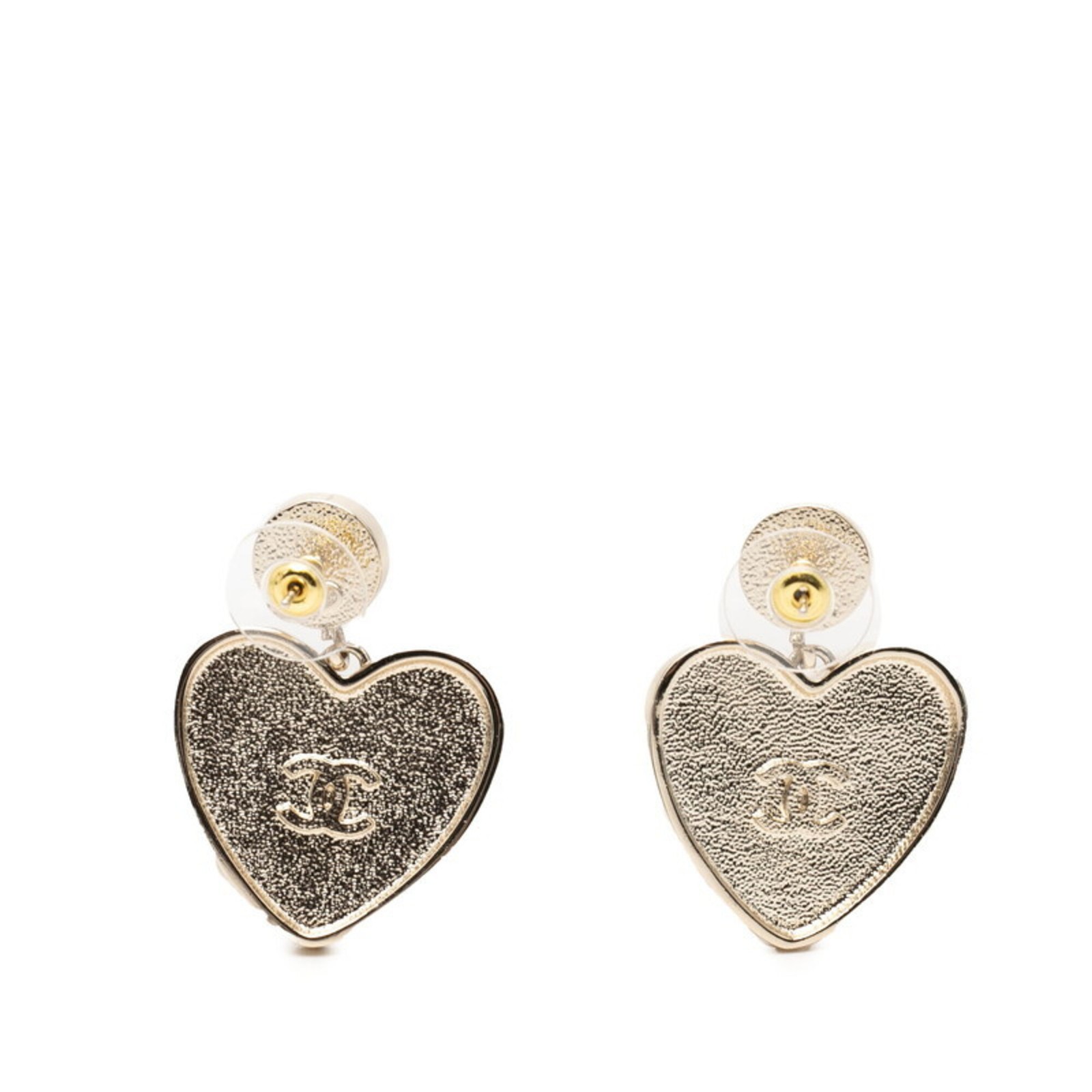 Chanel Coco Mark Camellia No. 5 Heart Motif Earrings Gold Black Pi… GZl1iegt